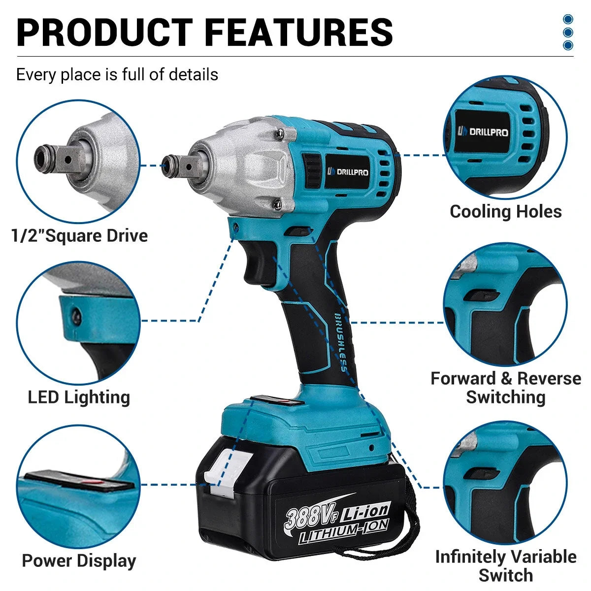 Accu Gereedschapset – Slagschroevendraaier – Haakse Slijper – Elektrische Boormachine – Combijammer – 18V Lithium-ion Batterijen – Borstelloze Motor