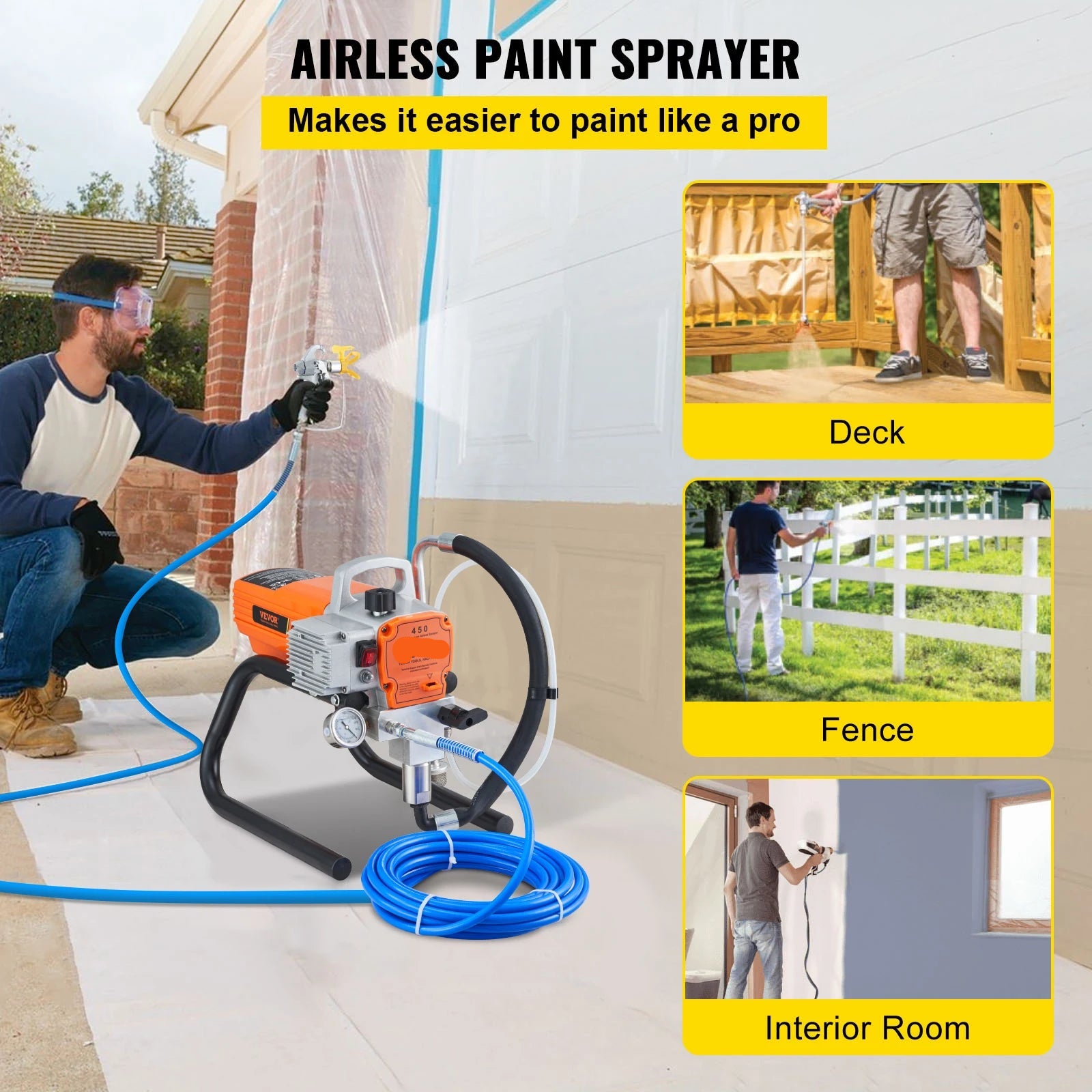Airless Verfspuit - 1800W - Elektrische Verfspuit - Instelbare Druk - 9m Slang - Professioneel en DIY - Hout - Muur en Meubels - Makkelijk Schoon te Maken - QUORE