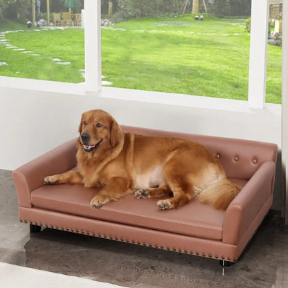 Hondenbank XL – Hondenbankje – Hondenbed – Huisdier Sofa – Dierenmeubel – Verhoogd Houten Frame – Waterafstotend Kunstleer – Extra Groot 120x74x40 cm - QUORE