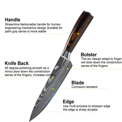 Kitchen Knives - Knife set - Chef Knife - Knives - Kitchen Knife - Chef's Knife for Kitchen - Damascus Santoku Knife Set - Japanese Sharp Chopping Knife Cutting Knife - 8-piece set