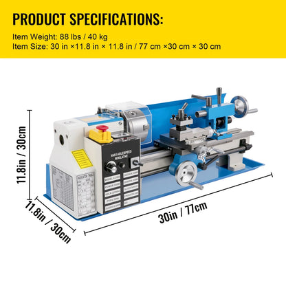 Mini Draaibank – Metaaldraaibank – Compacte Draaibank – Hobby Draaibank – Precisie Draaibank – 550W Motor – Variabele Snelheid