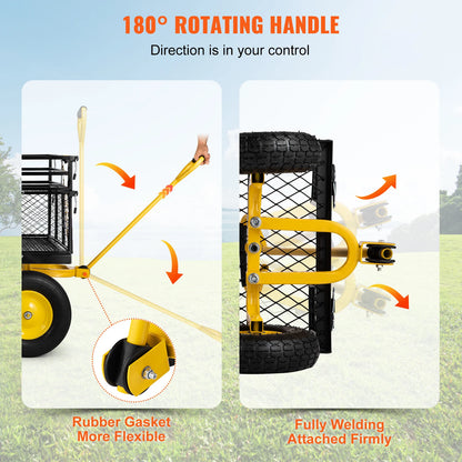Tuinwagen - Tuinkar - Strandkar - Bolderkar - Transportkar - Gereedschapskar - Buitengebruik - 1200lbs - Heavy Duty Stalen - Afneembare Mesh Zijden - en Vlakke Laadruimte - Robuwe Tuinwagen - met Pneumatische Banden