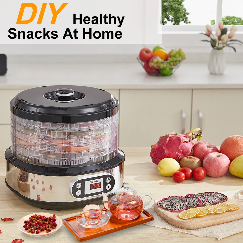 Voedseldroger – Fruitdroger – Voedsel uitdroger – Food dehydrator – Drogen machine – 6 Roestvrijstalen Trays – Digitale Temperatuur- en Timerinstelling