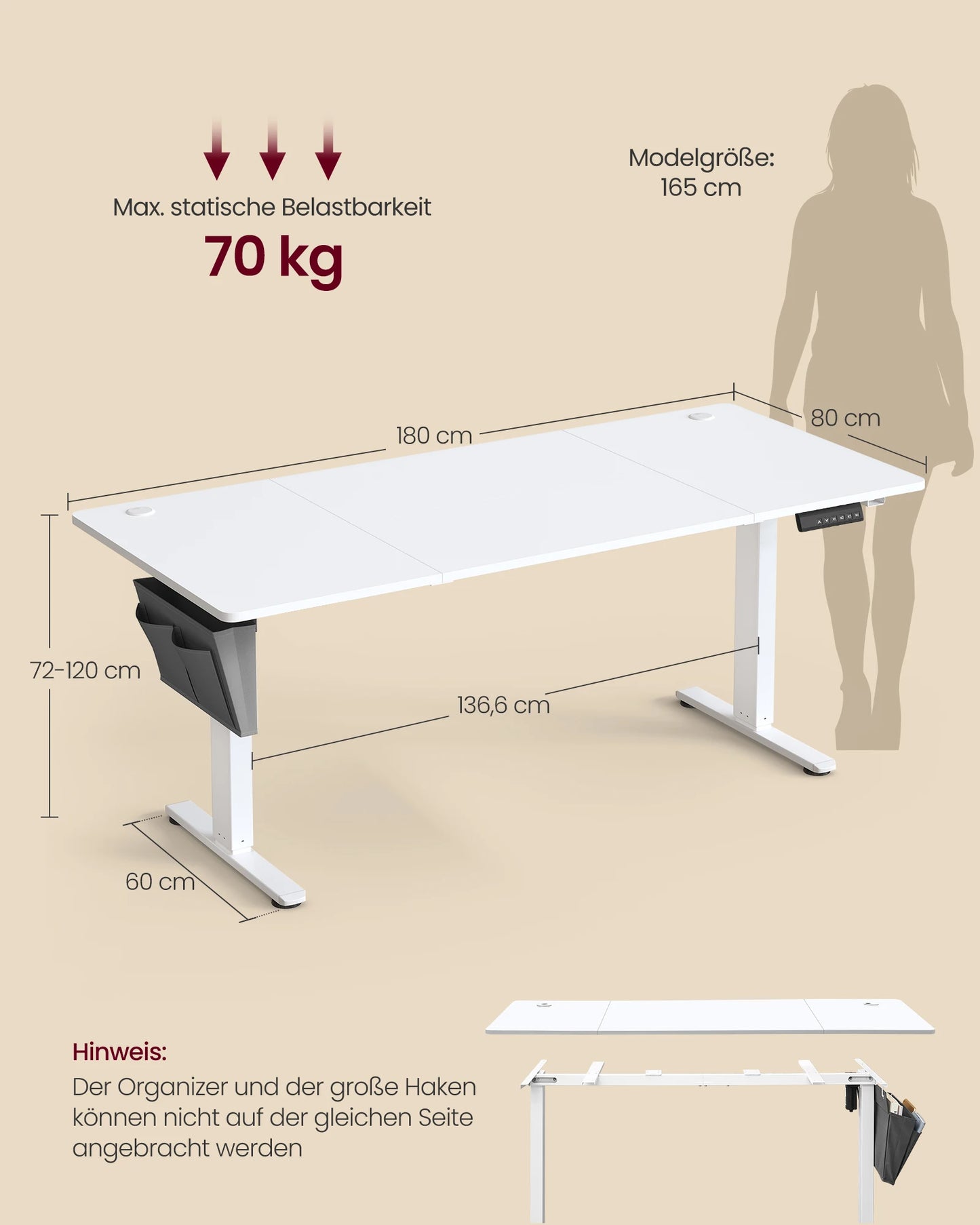 Elektrisch Verstelbaar Bureau – Zit-Sta Bureau – Bureautafel – Laptoptafel – Hoogte Verstelbaar – Geheugenfunctie – Stil Motor - Wit