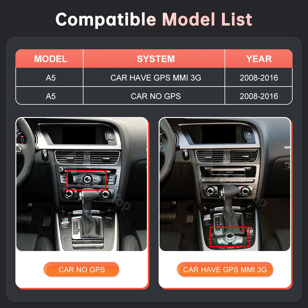 8.9'' 12.3" Car Multimedia Display Linux Screen For Audi A5 S5 2008-2016 With Wireless Carplay Android Auto Airplay Autolink