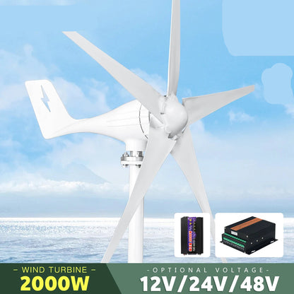 Windturbine – Windgenerator – Energie Generator – Duurzame Energie – 2000W Vermogen – Aluminium Behuizing – Laag Startvermogen - Met Hybride Controle - 12V