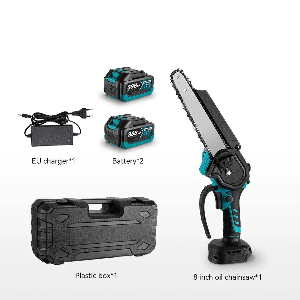 Kettingzaag - Snoeizaag - Takkenzaag - Handzaag - Mini - Draadloze - Elektrische - 8 Inch Zaagblad - Brushless Motor - Handzaam Snoeigereedschap – Inclusief 2x 18V Accu's en Oplader