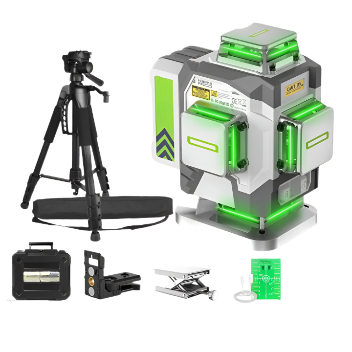 4D Kruislijnlaser – Zelfnivellerend – Groene Laser – Statief – Afstandsbediening – 30 Meter Bereik – USB Type-C Oplaadbaar - QUORE