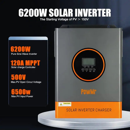 Hybride Zonnestroom Omvormer – Zonne-Omvormer – Solar Inverter – Off-Grid Omvormer – 48V WiFi Versie – 6,2 kW Vermogen – Dual AC Output met MPPT
