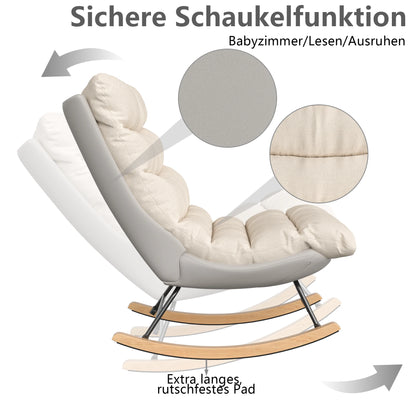 Schommelstoel – Relaxstoel – Leesstoel – Zitstoel – Ruststoel – Ergonomische Rugleuning – Antislip Padden - 83 x 72 x 93 cm - Witte Rijst