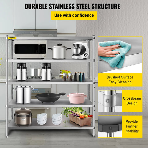 Shelving Unit - Storage Racks - Storage Cabinets - Metal Shelving Unit - Stainless Steel Shelving Unit - Shelving Unit Storage Rack - for Garage Kitchen Restaurant Warehouse - 72 inch - 4 Tiers
