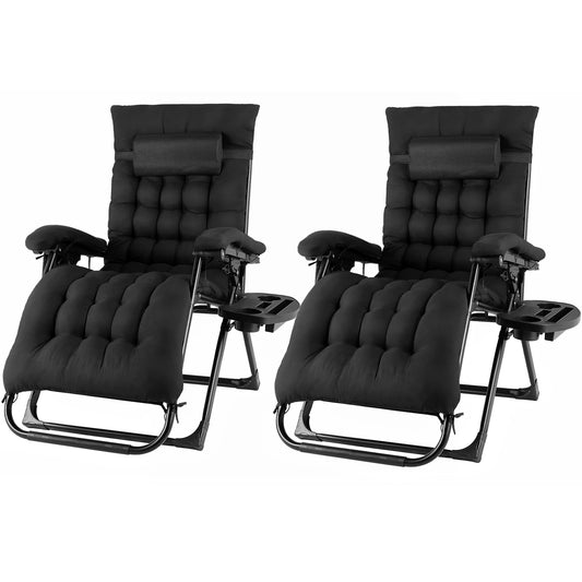 Ligstoel - Tuinstoel - Ligstoel Tuin - Verstelbare Tuinstoel - Standenstoel - Set van 2 - Opvouwbare - Zero Gravity Stoelen – Extra Grote Ligstoelen met Katoenen Kussen – Zwart – Tot 160kg - QUORE