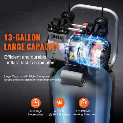 Luchtcompressor – Air Compressor – Bandenpomp – Verfspuit – Olievrij – 2PK Motor – 116 PSI Max Druk - QUORE