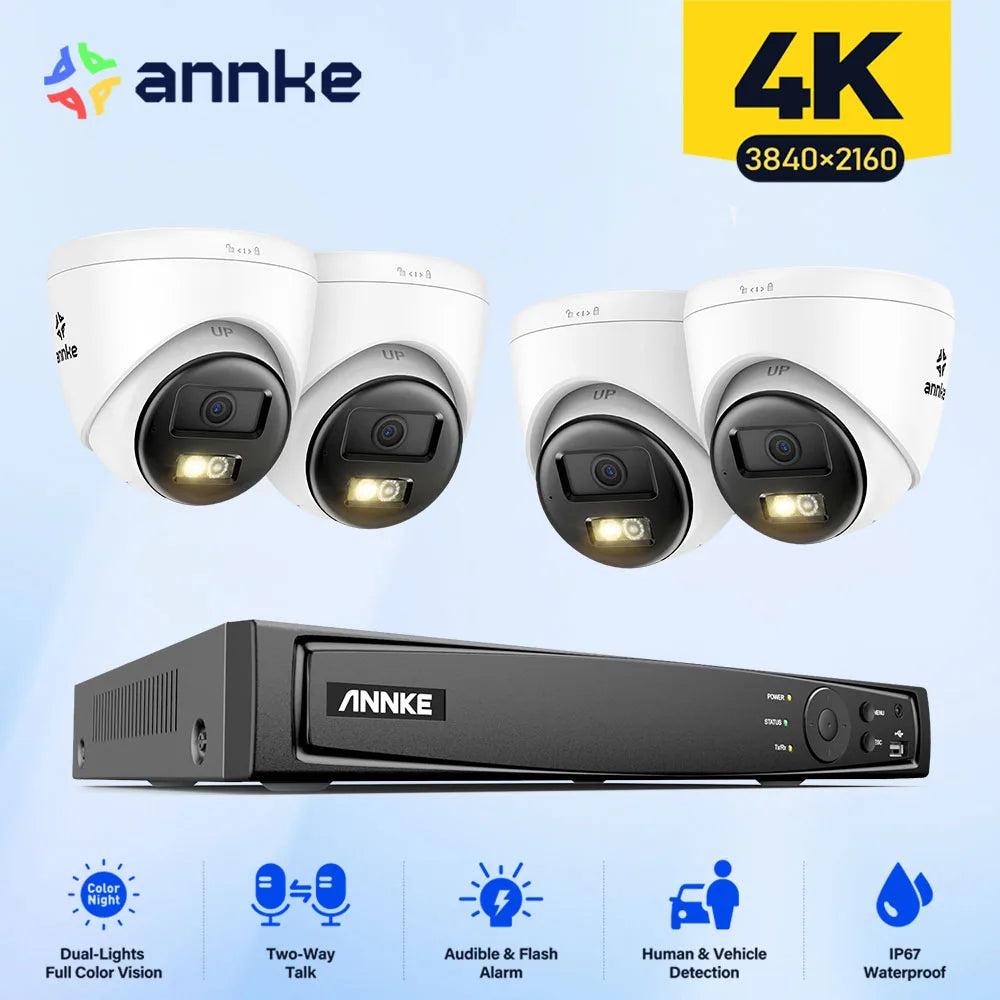 ANNKE 8MP POE Video Security System Set 4K Smart Dual-Light Two-way Audio Camera Support flashing/Audio alarm 8CH 12MP NVR