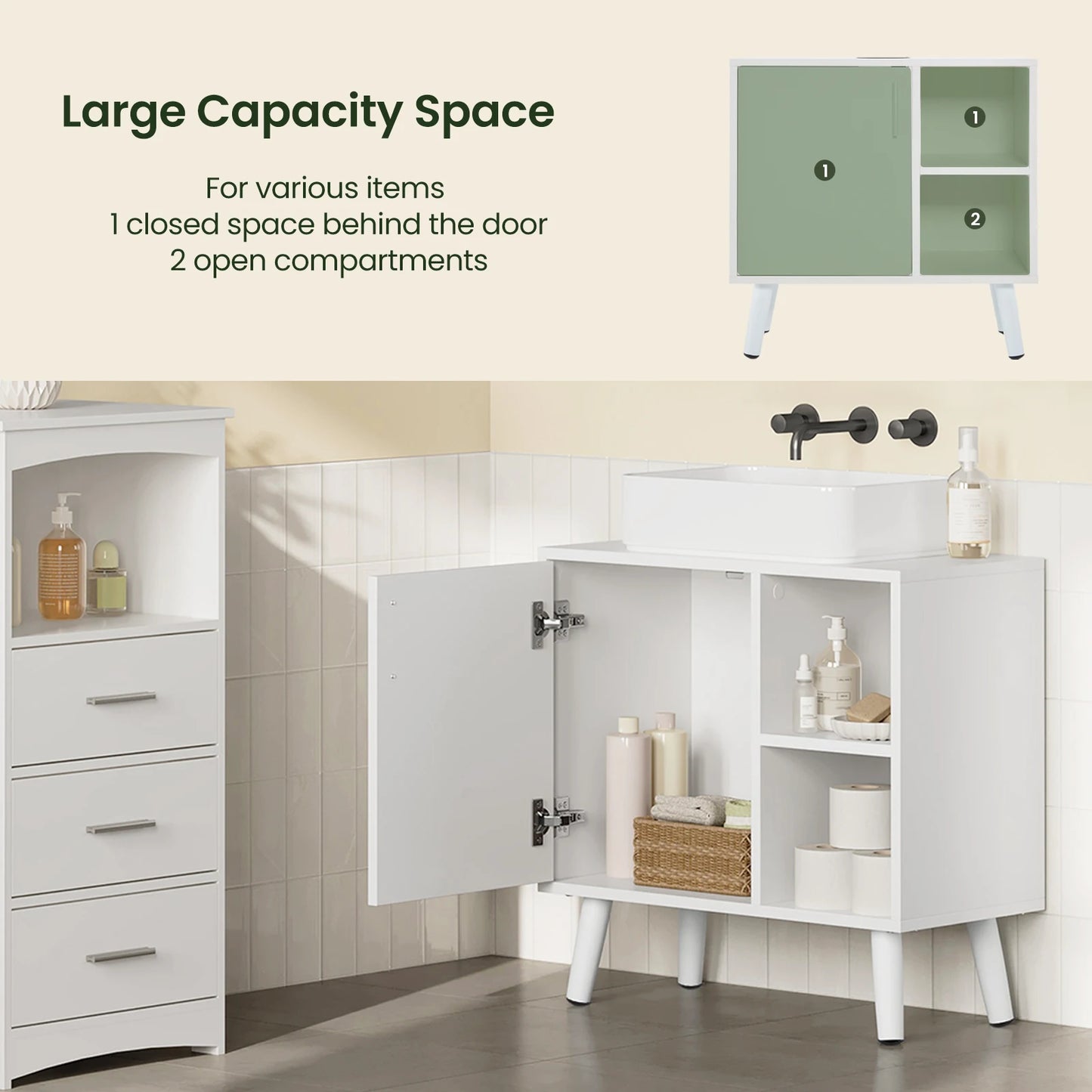 Wastafelmeubel 60x30x60,5 cm – Badkamerkast Onder Wastafel met Uitsparing – Wastafel Onderkast – Ruimtebesparend & Modern Design - Witte