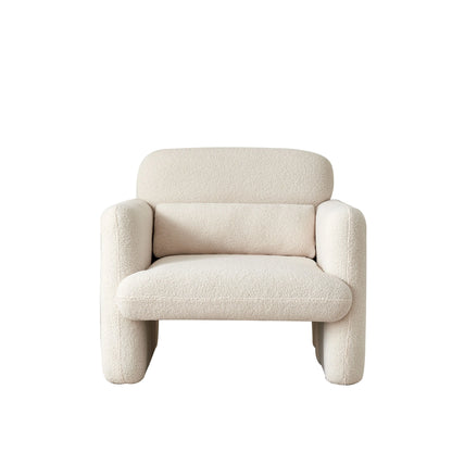 Relaxstoel – Lounge Stoel – Fauteuil – Stoel – Leesstoel – Zacht Stof – Houten Frame – Comfortabele Kussens - Witte Rijst