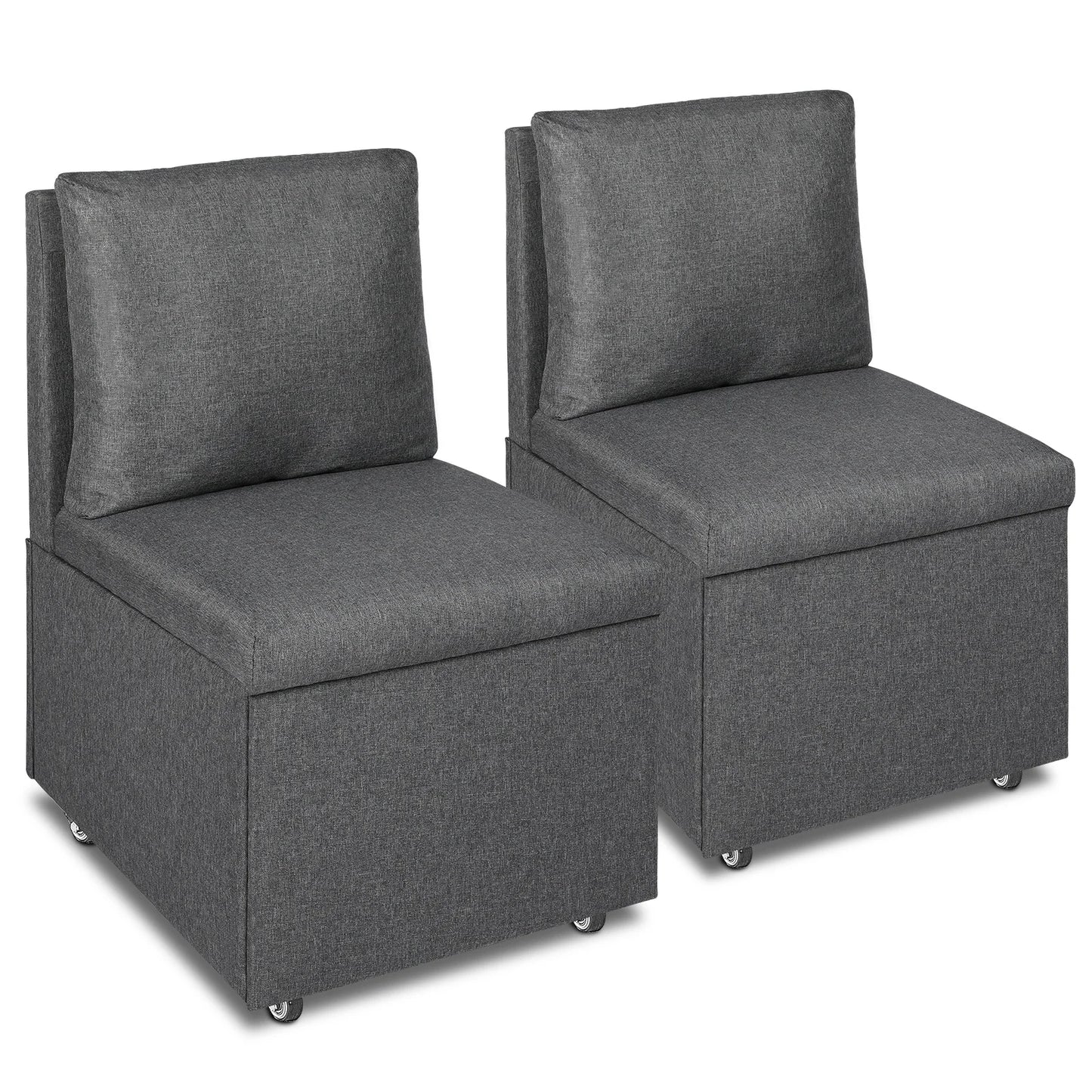 Eetkamerstoelen – Gestoffeerde Stoelen – Stoelen Met Wielen – Opbergruimte Stoelen – Zacht Kunstlinnen – Houten Frame – 24 Liter Opbergvak - Grijs