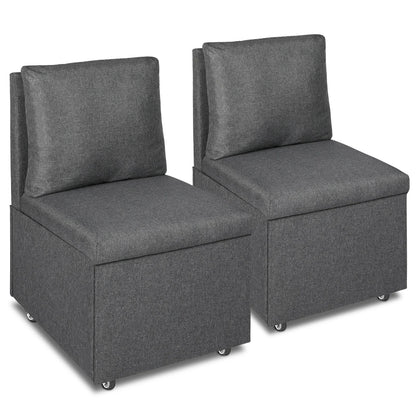 Eetkamerstoelen – Gestoffeerde Stoelen – Stoelen Met Wielen – Opbergruimte Stoelen – Zacht Kunstlinnen – Houten Frame – 24 Liter Opbergvak - Grijs