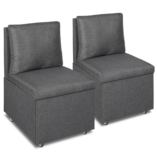 Eetkamerstoelen – Gestoffeerde Stoelen – Stoelen Met Wielen – Opbergruimte Stoelen – Zacht Kunstlinnen – Houten Frame – 24 Liter Opbergvak - Grijs