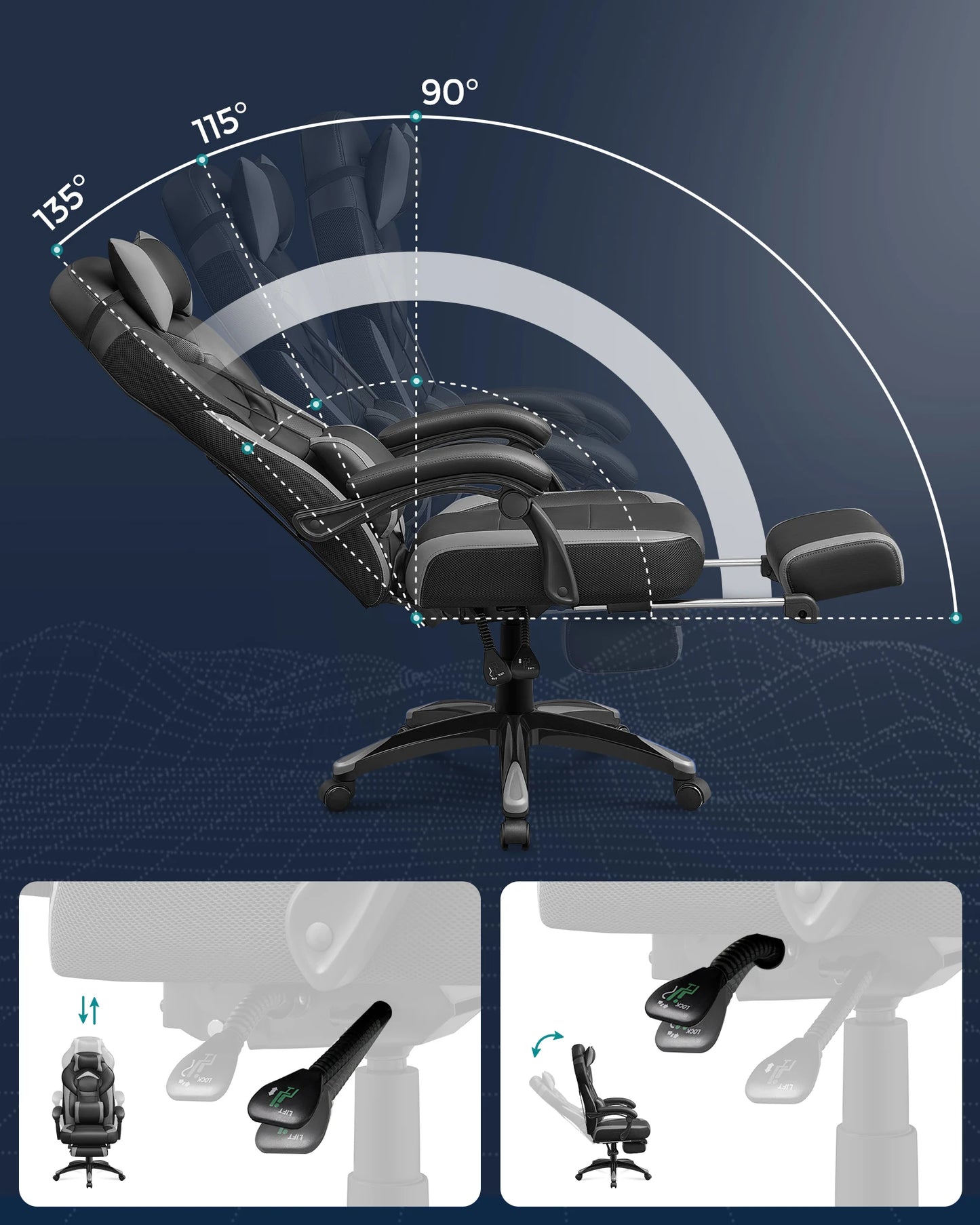 Bureaustoel – Ergonomische Stoel – Kantoorstoel – Gamestoel – Verstelbare Rugleuning – Kunstleer – Draagkracht 150 Kg