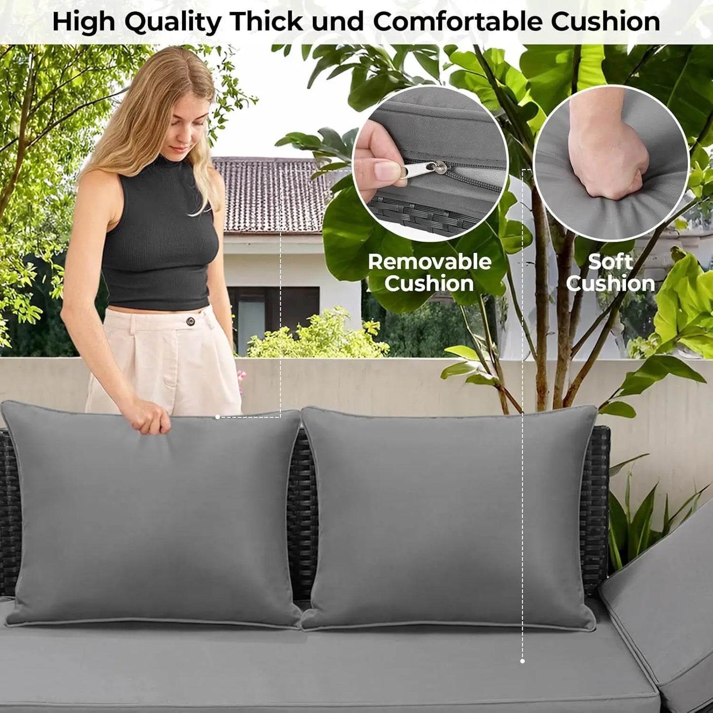 Tuinbank Polyrattan 3-zits – Loungeset – Buitenbank – Ligbank – Balkonbank – Verstelbare Armleuningen – Weerbestendig Zwart Polyrattan - QUORE