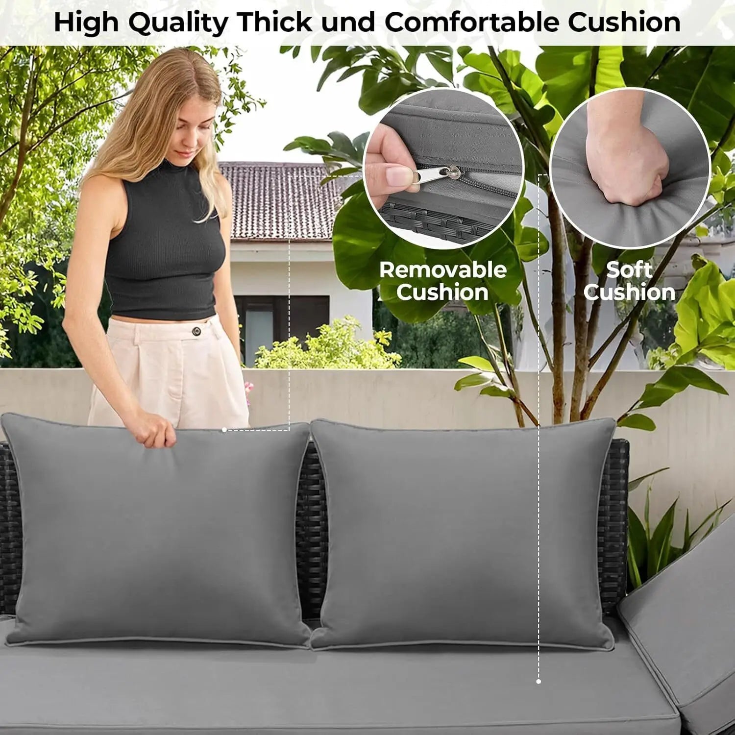 Tuinbank Polyrattan 3-zits – Loungeset – Buitenbank – Ligbank – Balkonbank – Verstelbare Armleuningen – Weerbestendig Zwart Polyrattan - QUORE