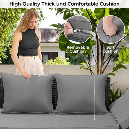 Tuinbank Polyrattan 3-zits – Loungeset – Buitenbank – Ligbank – Balkonbank – Verstelbare Armleuningen – Weerbestendig Zwart Polyrattan - QUORE