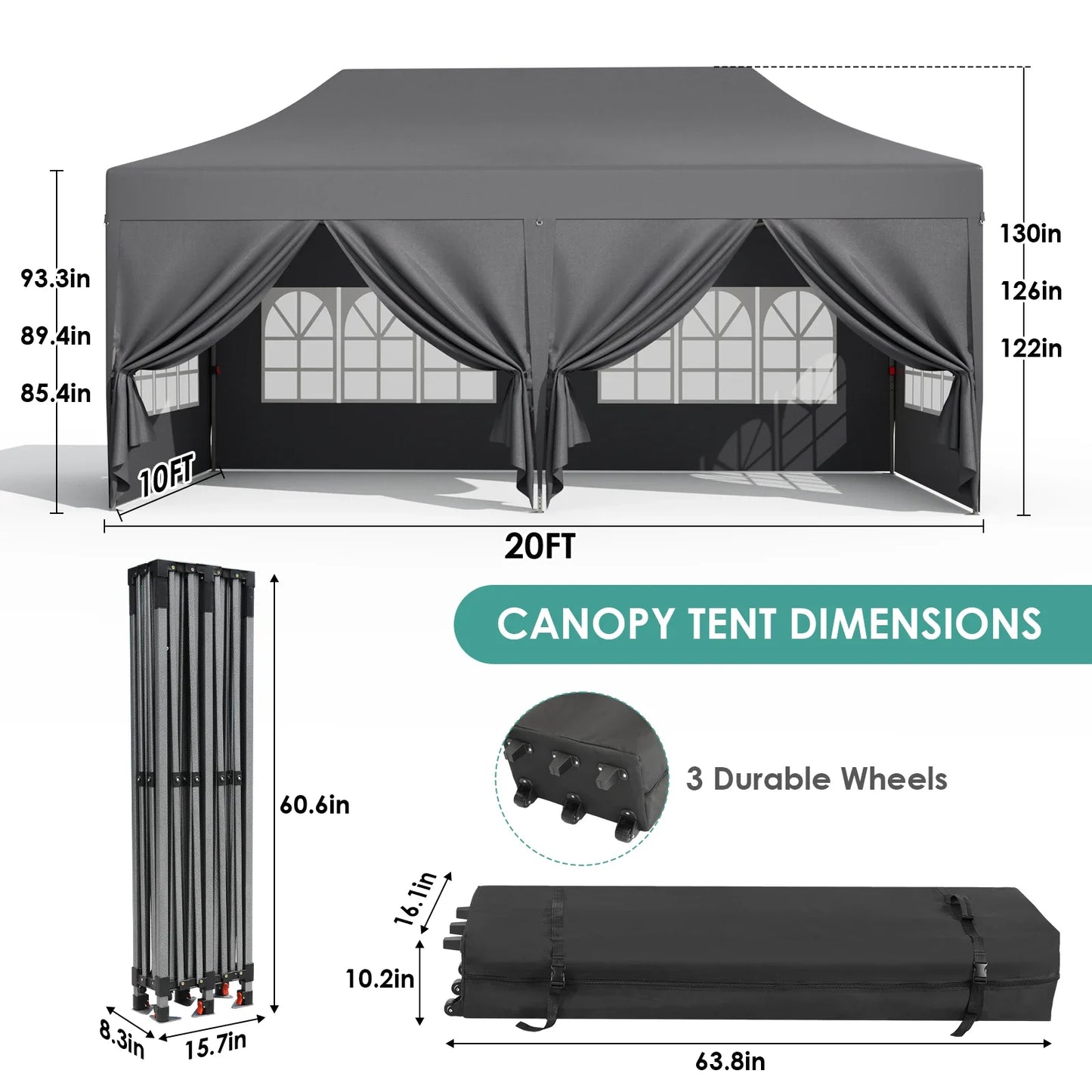 Partytent - Tent - Paviljoen - Partytenten - 3x6m - Waterdicht Party Tent - Opvouwbare - UV 50+ Bescherming – Hoogte Verstelbaar – Inclusief Zijpanelen & Zandzakken  - Blauw