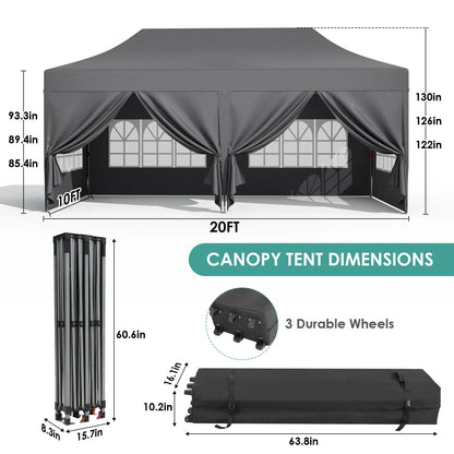 Partytent - Tent - Paviljoen - Partytenten - 3x6m - Waterdicht Party Tent - Opvouwbare - UV 50+ Bescherming – Hoogte Verstelbaar – Inclusief Zijpanelen & Zandzakken - Zwart - QUORE