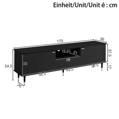 tv-meubel – tv-kast – televisie meubel – dressoir – mediameubel – wit gelakt MDF – soft-close deuren en lades – goudkleurige metalen poten - QUORE