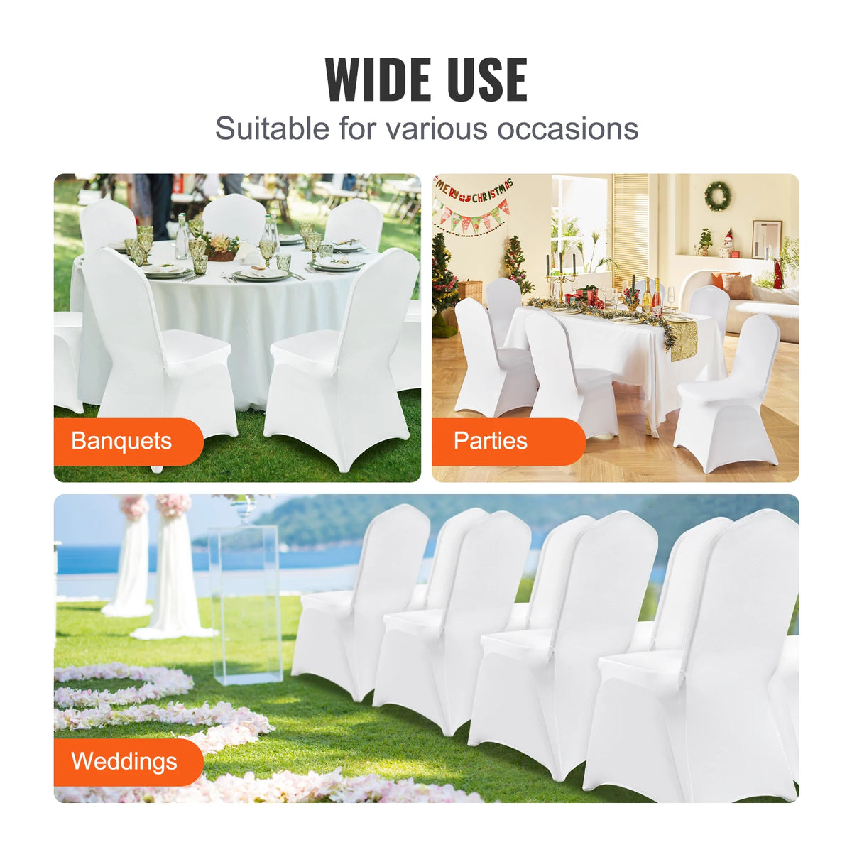 Chair Cover - Dining Chair Covers - Stretch Chair Covers - Chair Covers - Universal Cover - Spandex - Removable Chair Cover - 200 pcs - White