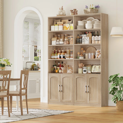 Boekenkast – Hoge Kast – Opbergkast – Staande Kast – Wandkast – 12 Vakjes & 4 Deuren – MDF Eiken Look 115x27x185,5 cm