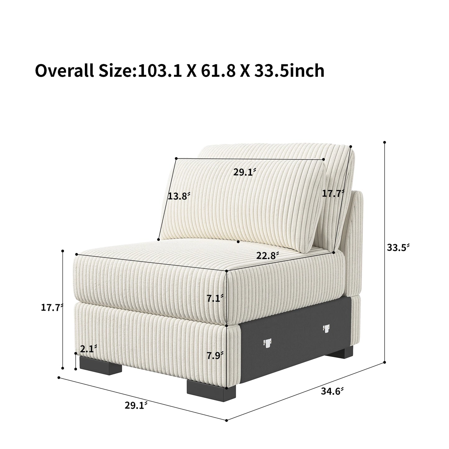 Modulaire Eénzitsbank – Loungestoel – Zitzak – Sessel – Corduroy Stof – Houten Poten – Verstelbare Hoofdsteun - 74 x 88 x 85 cm - Beige