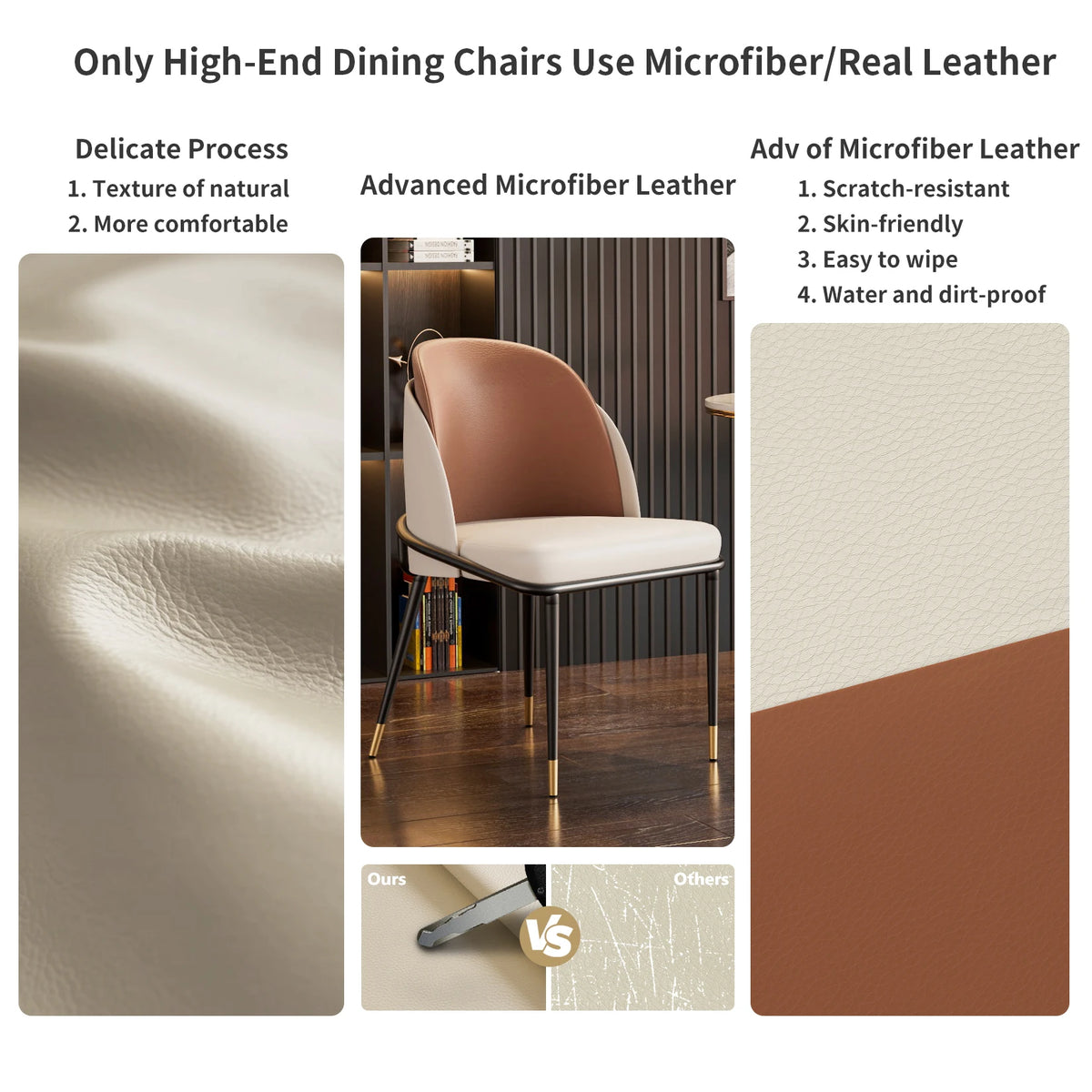Eetkamerstoelen - Set van 2 - Kunstleren Bekleding - Comfortabel - Modern Design - Houten Rugleuning - Ergonomisch Ontwerp - Biege Wit Grijs