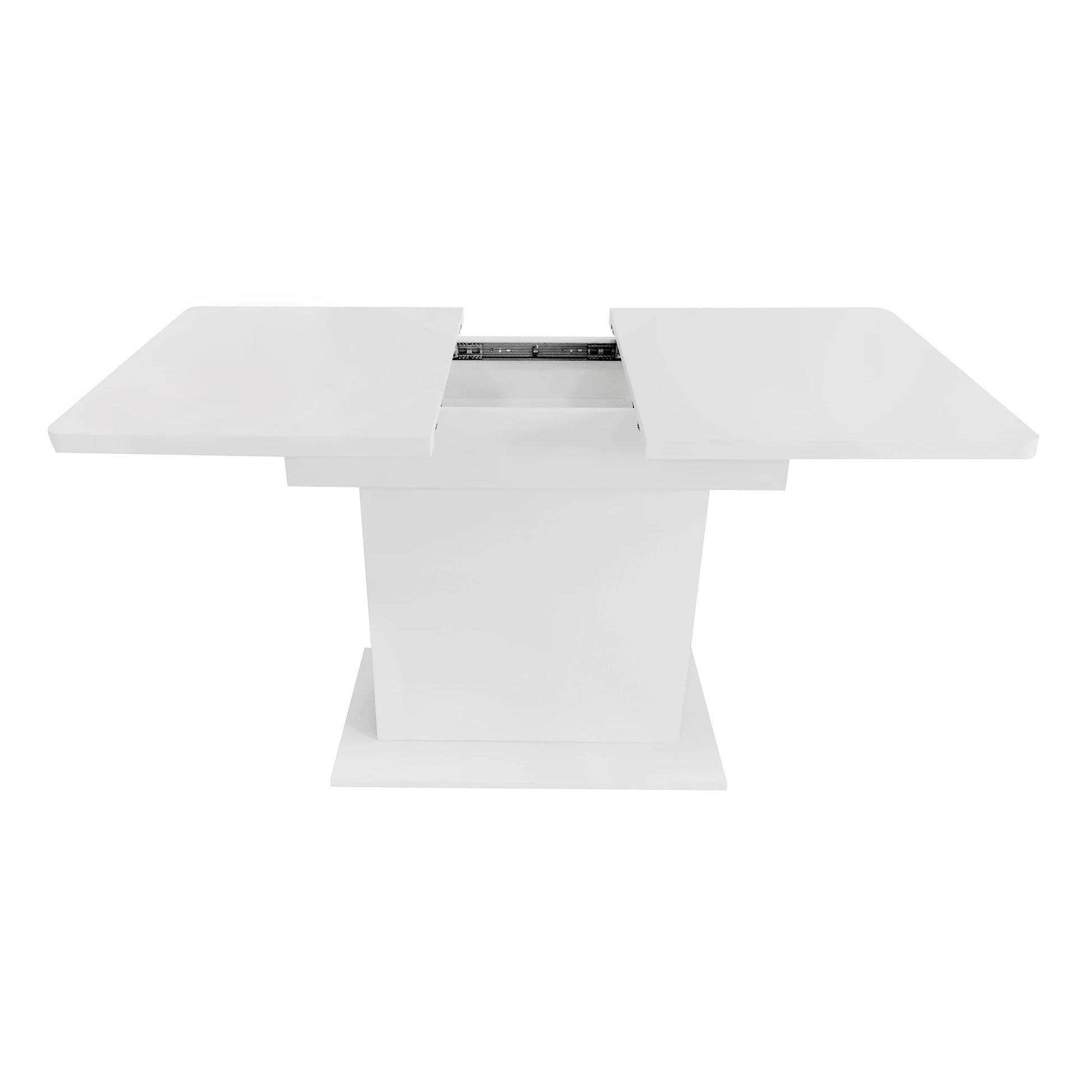 Uitschuifbare Eettafel – Flexibele Tafel – Uitbreidbare Tafel – Ruimtebesparende Tafel – Middenpoot Ontwerp – Stevig Spaanplaat – Eenvoudige Montage - 130 x 70 x 75 cm - Wit - QUORE