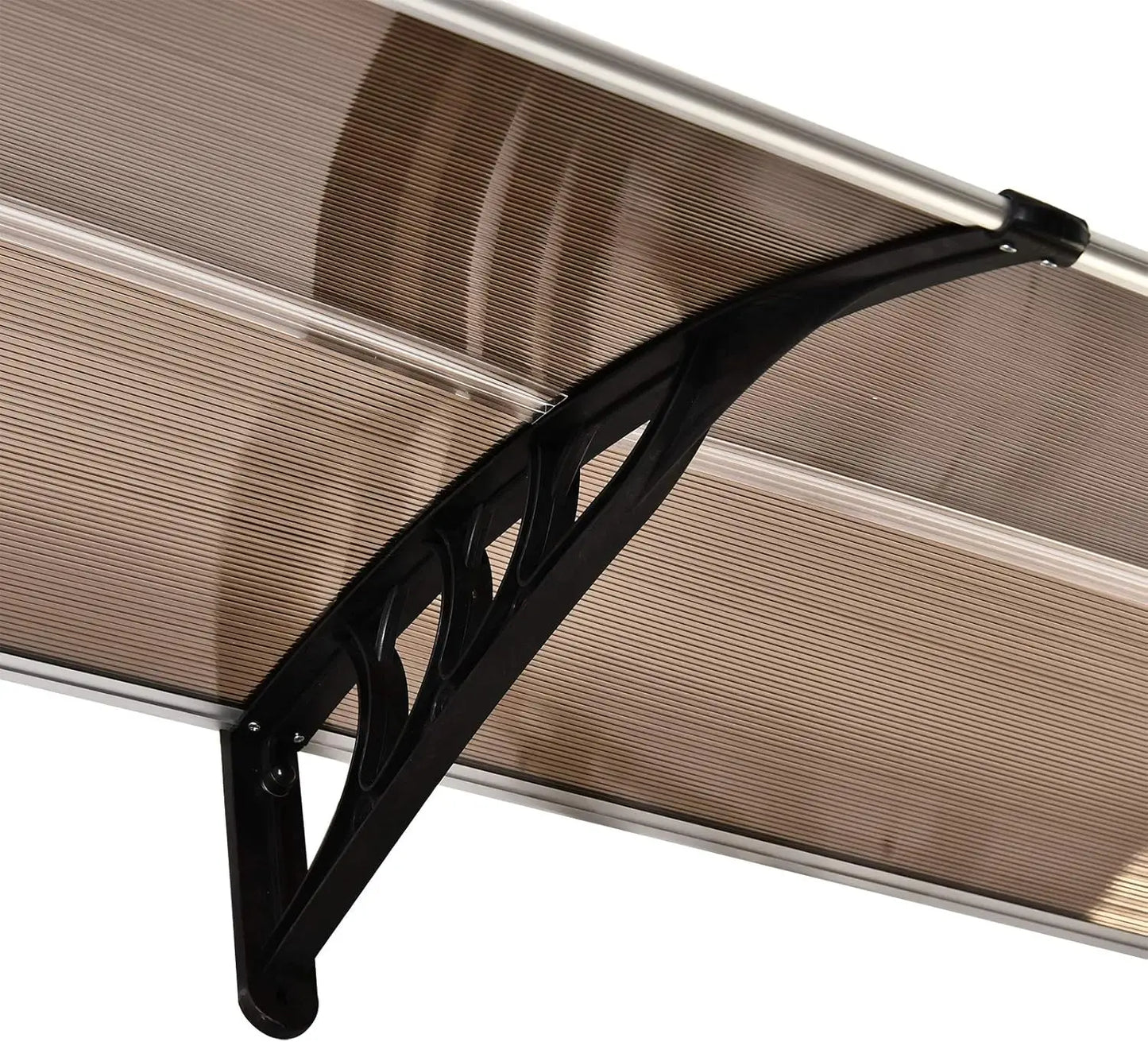 Deurluifel - Weerbestendige - Polycarbonaat Overkapping - Duurzame Materialen - Sterke ABS Beugels - Voor Deur - Raam en Balkon - 190x98.5 cm - Zwart-bruine - QUORE