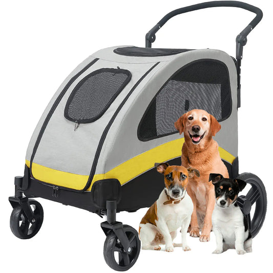 Hondenbuggy - Hondenwagen - Fietskar - Hondenkar - Wandelwagen - Opvouwbare - Huisdierenwagen met 4 Wielen, tot 55 kg Draagvermogen - Ideaal voor Reizen & Wandelen - XL