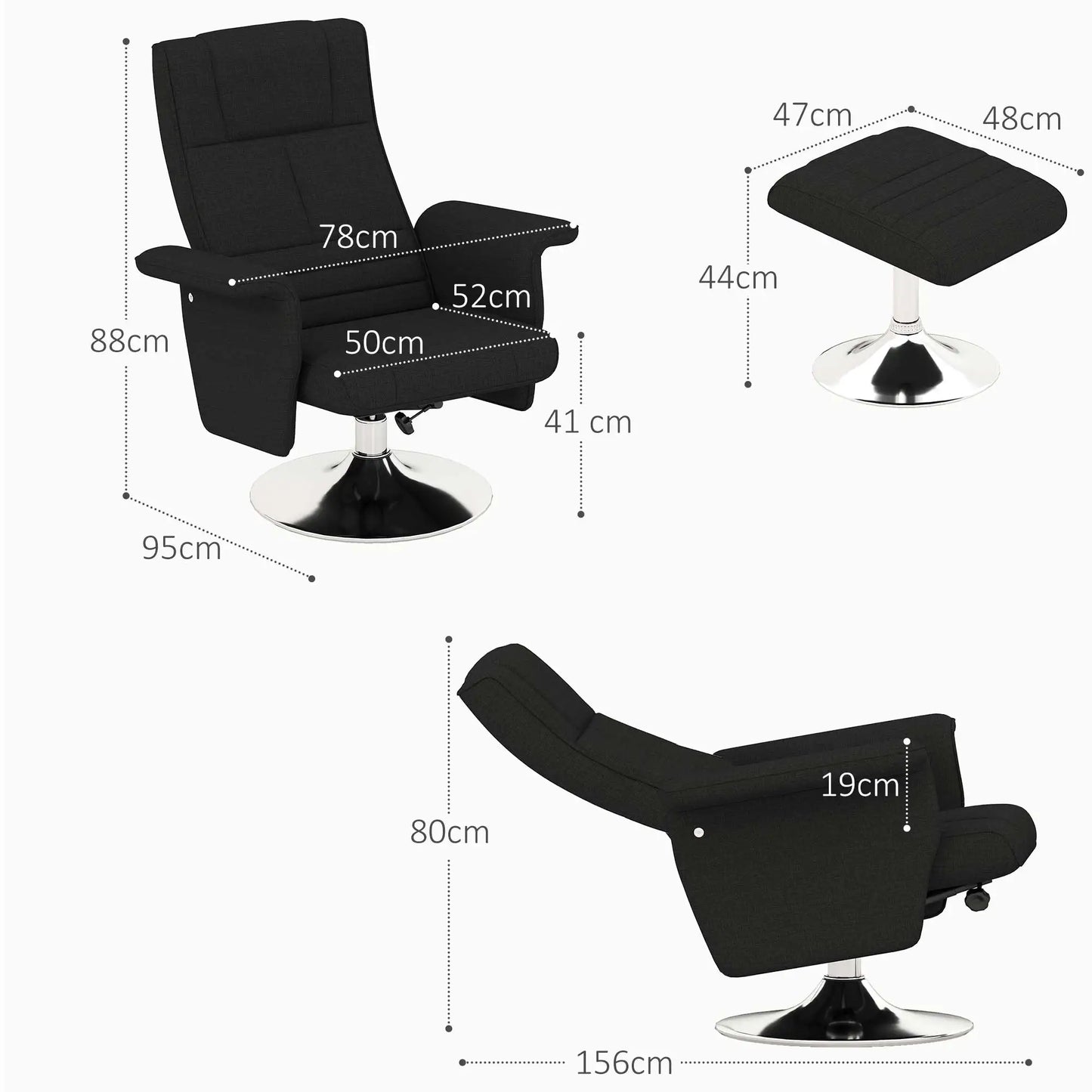 Elektrische Relaxstoel – Massagefauteuil – Verstelbare Stoel – Draaibare Zitting – Voetenbank – 5 Massagestanden – Rugleuning 135°