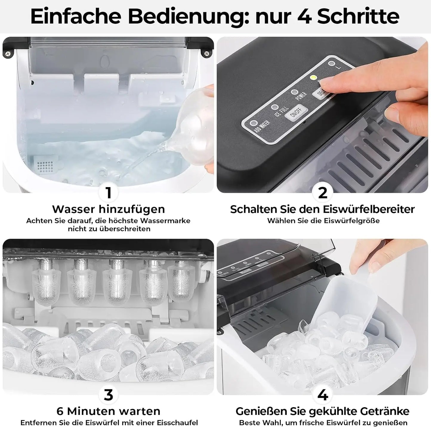 Ijsblokjesmachine - Elektrische Ijsblokjesmachine - Ijsmaker - Ijsmachine - 9 Kubussen elke 6-12min - Zelfreinigend - 1.2L - 55 dB - 220-240V - 50Hz - 10-43℃ - RVS - 29.4 x 23.7 x 29cm - Zilver