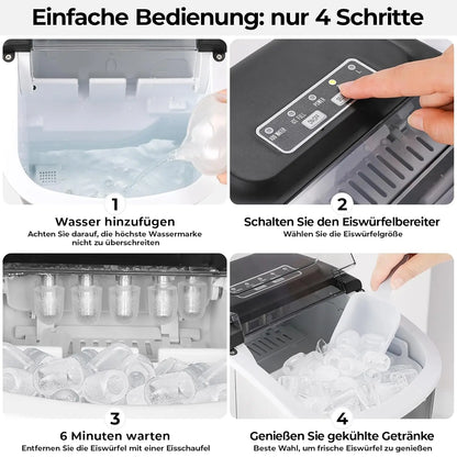 Ijsblokjesmachine - Elektrische Ijsblokjesmachine - Ijsmaker - Ijsmachine - 9 Kubussen elke 6-12min - Zelfreinigend - 1.2L - 55 dB - 220-240V - 50Hz - 10-43℃ - RVS - 29.4 x 23.7 x 29cm - Zilver