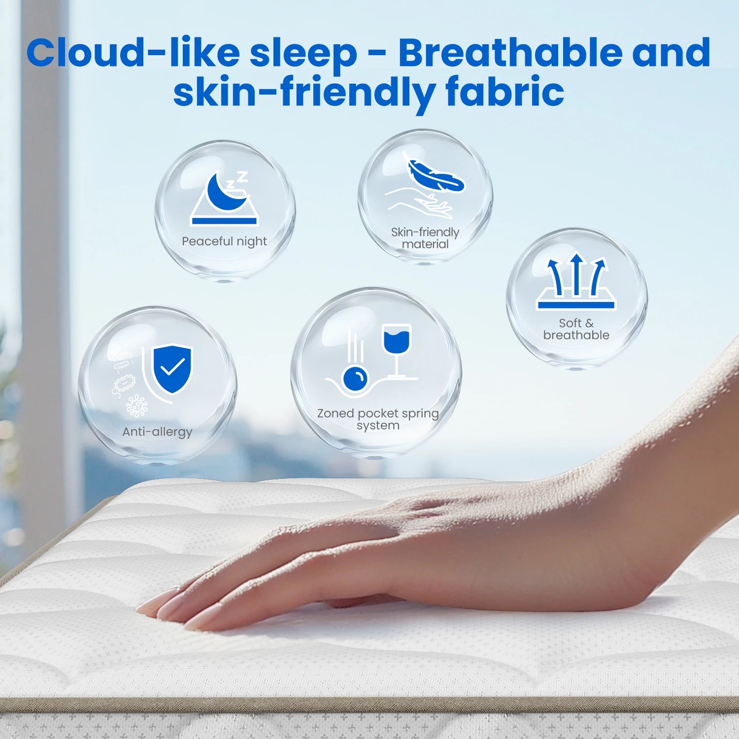 AUTHMIC Mattress - 7-Zone Spring Mattress, Breathable, Natural Latex Memory Foam,140x200cm 90x200cm, Medium Firm for Quiet Sleep - QUORE