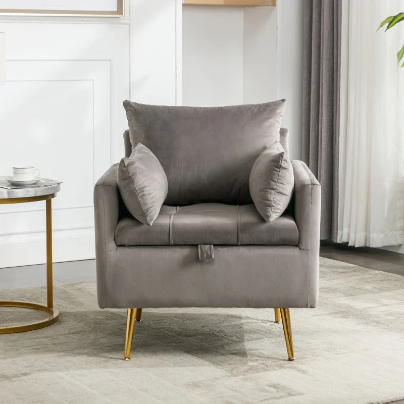 Velvet Fauteuil – Lounge Stoel – Relaxstoel – Leesstoel – Zitstoel – Met Opbergruimte – Stevig Houten Frame