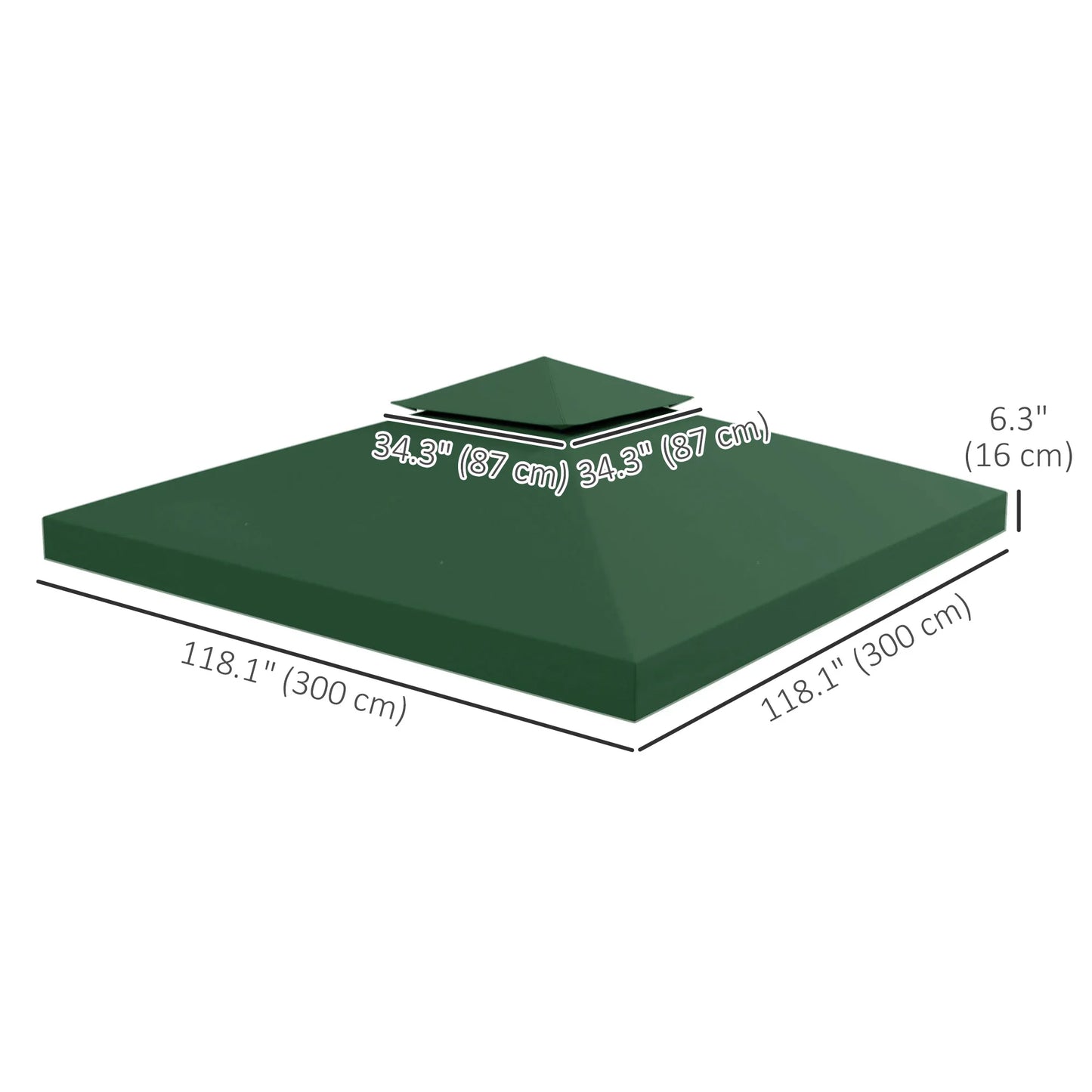 Vervangend Dak voor Tentstructuur - 3x3m - Paviljoen Groene Bedekking - UV-bestendig - Ademend Polyester - Verstelbare Bevestiging