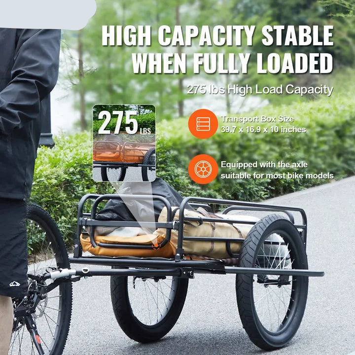 Fietskar - Fietskarren - Fietskar Bagage - Fietsaanhanger - Fiets Cargo Trailer – 275lbs Draagvermogen -  Opvouwbare Fietswagen - met Universele Trekhaak en 20" Wielen – Geschikt voor de Meeste Fietsen