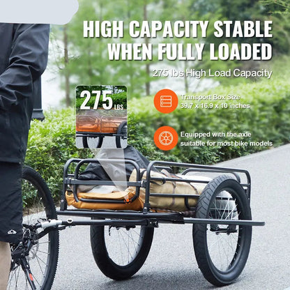 Fietskar - Fietskarren - Fietskar Bagage - Fietsaanhanger - Fiets Cargo Trailer – 275lbs Draagvermogen -  Opvouwbare Fietswagen - met Universele Trekhaak en 20" Wielen – Geschikt voor de Meeste Fietsen