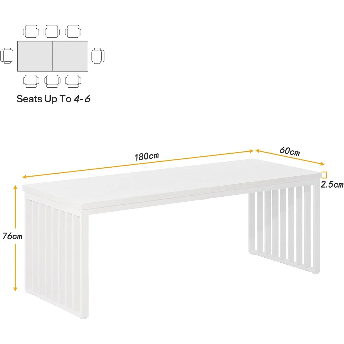 Bureau - Computerbureau - Kantoor Tafel - Werktafel - 180x60cm - Metaal Frame - Rechthoekig - voor Thuiswerkplek - Vergadertafel - Robuust - Wit - QUORE
