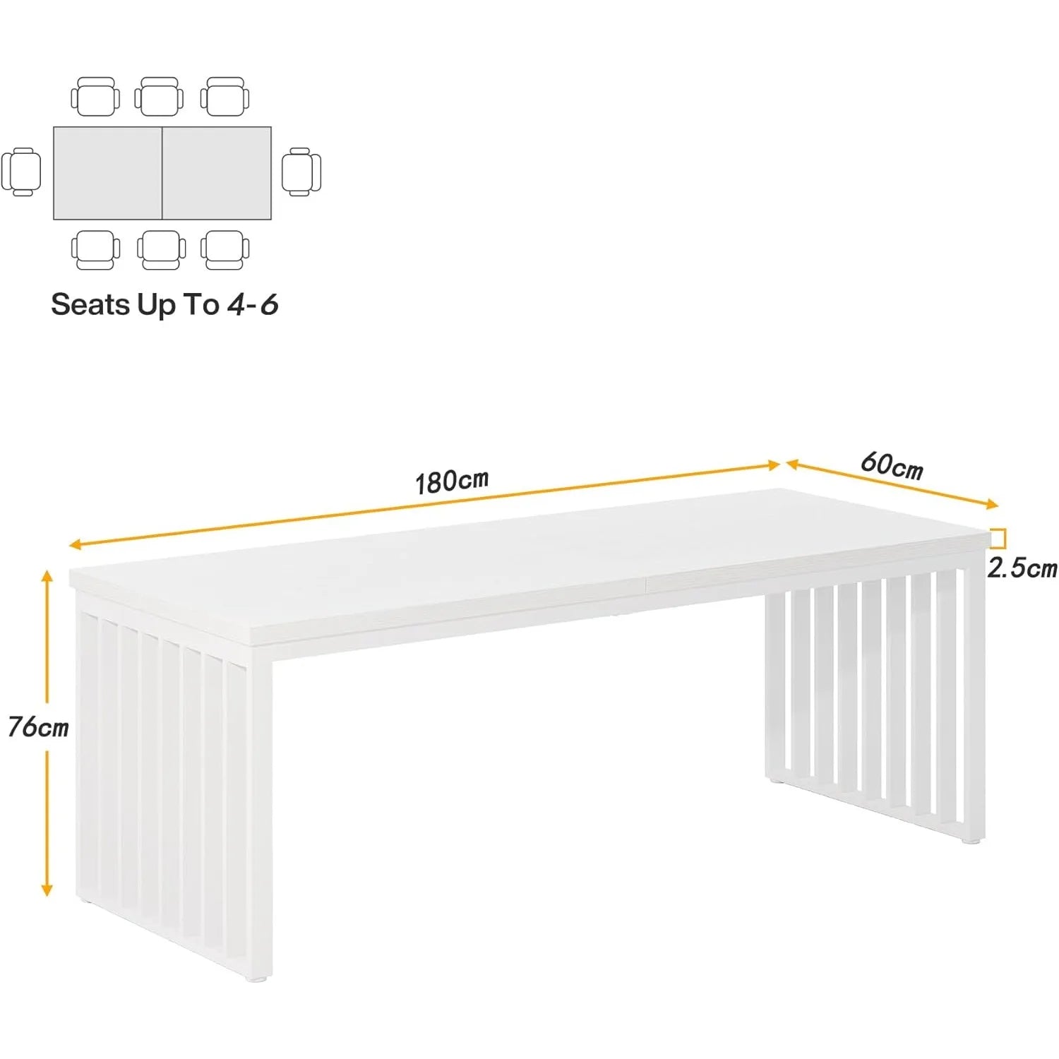 Bureau - Computerbureau - Kantoor Tafel - Werktafel - 180x60cm - Metaal Frame - Rechthoekig - voor Thuiswerkplek - Vergadertafel - Robuust - Wit - QUORE