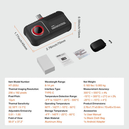 Warmtebeeldcamera - Warmtecamera - Infrarood Camera - Thermische Beeldcamera - 256x192 IR Resolutie - 25Hz Beeldverversing - Thermische Imager - Voor Android Tablets - Inspectiecamera - Lekdetectie en Onderhoud