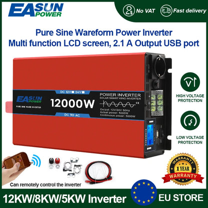 Pure Sinusomvormer – Stroomomzetter – Inverter 12V Naar 220V – Spanningsomzetter – Converter – 5000W 12V-220V Variant – Zuivere Sinusuitgang – Compact & Lichtgewicht - QUORE