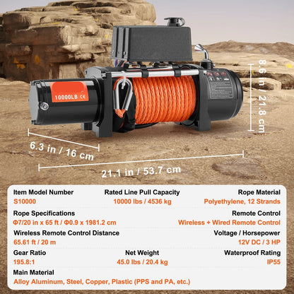 Elektrische Lier - Takel - Winch - Touwtakel - 10000lbs - Hoge Trekkracht – Synthetisch Touw – Draadloze & Bedrade Bediening – Waterdicht – Afstandbediening - Geschikt voor Off-Road, SUV & Towing - QUORE
